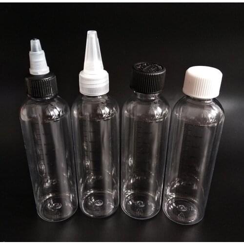 Plastic 60ml 120ml Graduation Scale Water Refillable Bottle silk screen printing measurement e Liquid bottle with Twist Off Caps