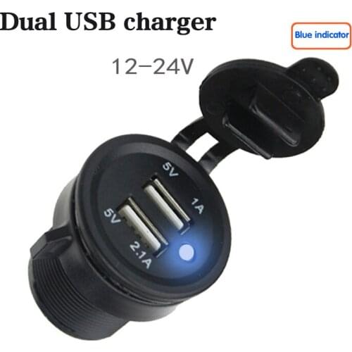 Powsro 12V-24V Dual USB Car Motorcycle Cigarette Lighter Socket Splitter Charger Power Adapter Outlet Power Mobile Phone Charger