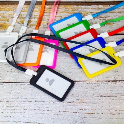 Color ID Card Holder Lanyard Badge Holder Name Identification Sleeve Dual Clear Business Exhibit Office school strap Neck Hang