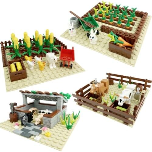 City MOC Series Toys For Children Chicken Shed Vegetable Field Bullpen Cow Animals Carrots Cities Compatible Building Block Toy