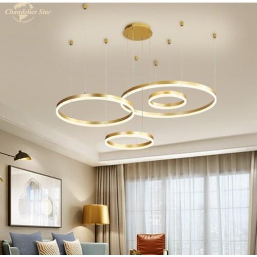 Nordic LED Chandeliers Lighting Modern Acrylic Aluminum Round Circle Pendant Hanging Lamp Kitchen Bedroom Living Room Lights