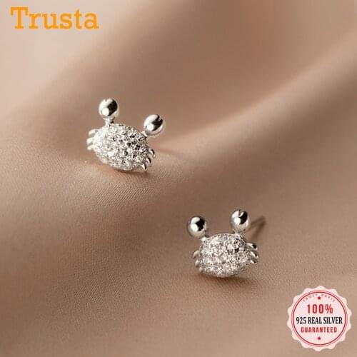 TrustDavis Real 925 Sterling Silver Fashion 2021 Crab CZ Stud Earring For Women Wedding Party Valentines Day Fine Jewelry DB103