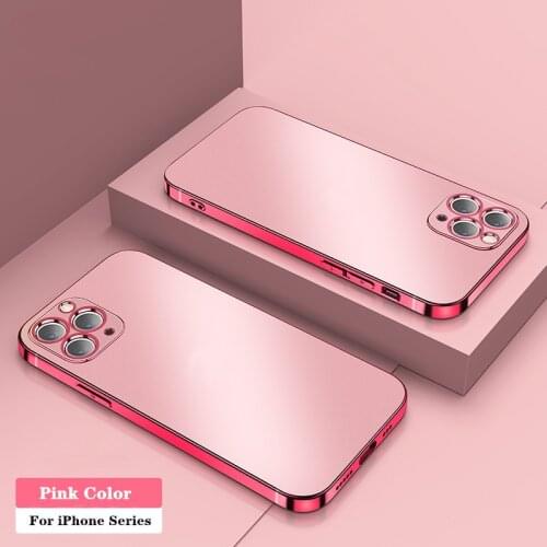 Square Plating Frame Ultra Thin Phone Case For iPhone 11 12 Pro Max XR XS Max 7 8 Plus Solid Color Soft Matte Shockproof Cover