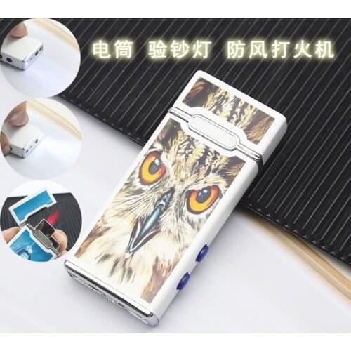 Dual-Lamp Wind-Proof Turbine Torch Lighter Flashlight Currency Detector Lamp Metal Red flame Gas-Filled Lighters