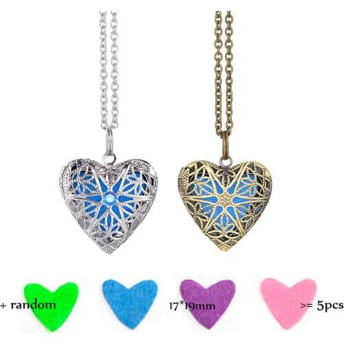 Pieced Vintage Antique Star Heart Perfume Essential Oil Diffuser Heart Necklace Locket Pendant Aroma Aromatherapy Necklace