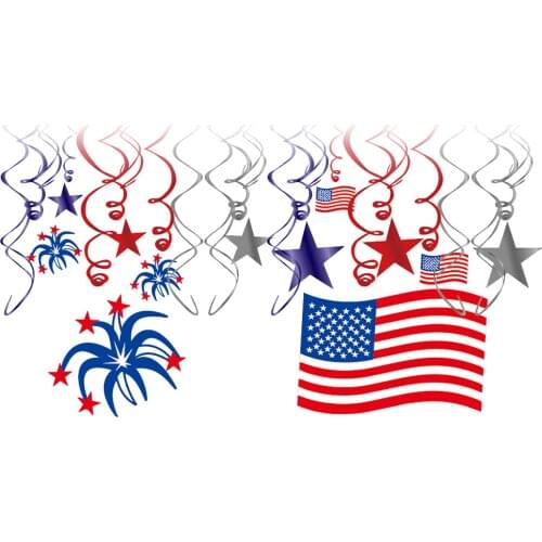 Hanging Swirls Set American Flag Stars Home Party Decorations Supplies for Independence Day 4th of July Patriotic Day decoration
