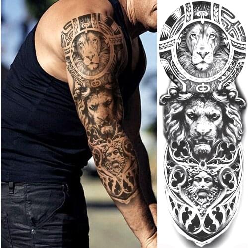 Illustration Lion Totem Temporary Tattoos For Men Women Body Art Full Arm Sleeve Tatoo Armband Waterproof Fake Tattoo Stickers