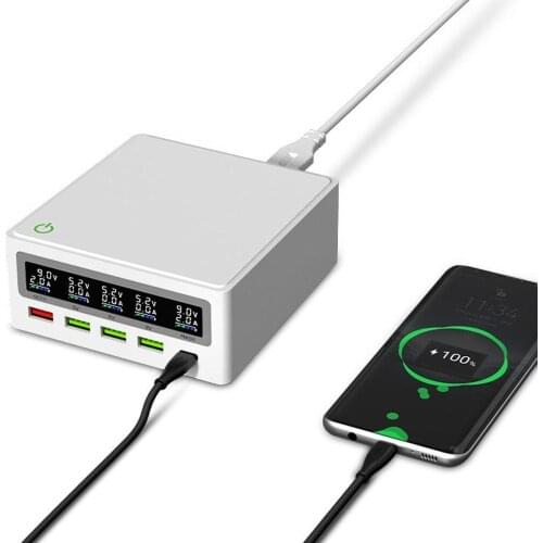 USB C Type C PD 65W Fast Charge Adapter Digital Display 18W QC3.0 USB Hub Charger Station For Laptop Mobile Phone Tablet PC