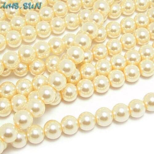 MHS.SUN Lt Yellow Imitation Glass Pearl Beads 3MM-16MM Loose Round Spacer Pearl For Jewelry Making Accessories Hand Craft