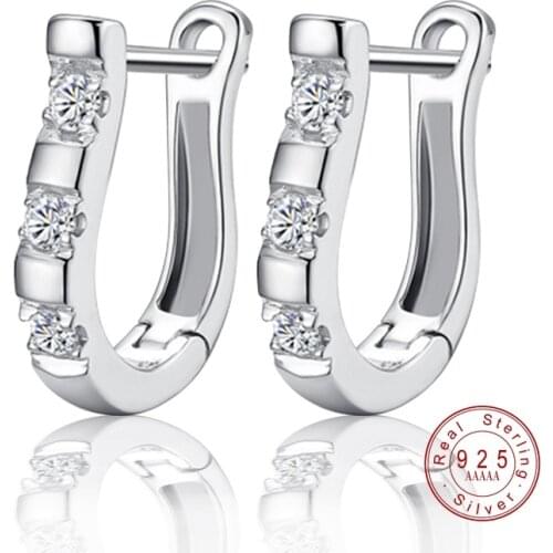 Fashion Silver Color Stud Earrings Jewelry Luxury Rhinestone Inlaid "U"Design Ear Buckle Earrings Women Jewelry Brincos