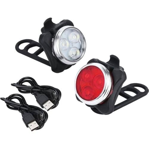 1 Set 4 Modes USB Rechargeable Cycling Bicycle Light 3 LED Head Front Tail Clip Light Lamp Outdoor Cycling Bike Accessories