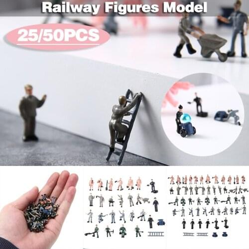 25/50pcs 1:87 Railway Figures Models Railroad Worker People Figures With Ladder Tools Decors Ornaments
