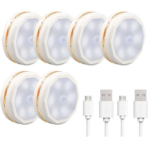 3PC or 6PC USB Recharged PIR Motion Sensor LED Under Cabinet Light Portable Energency Lamp for Kitchen,Bedroom,Corridor,Stairs