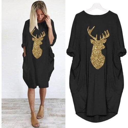 40# Womens Plus Size Loose Pockets Dress Ladies O Neck Long Pocket Christmas Dresses Winter Long-sleeve 2020 Navidad Vestido