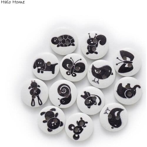 50pcs Animal Printing Round Wood buttons Sewing Scrapbook Clothing Gifts Crafts Handwork Accessories Jacket Blazer 15mm