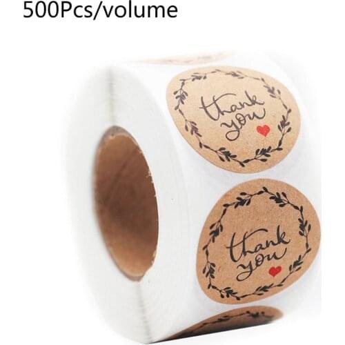500pcs/roll 16 Designs Thank You Kraft Stickers Round Seal Labels Handmade Gift
