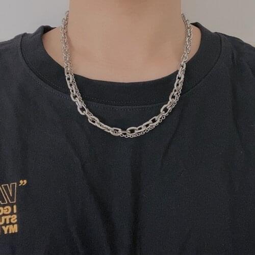 New Women Men Stainless Steel Necklace Hip-hop Punk Styl Double layer Link Chain Choker Gifts for Friends Collares de Moda 2020
