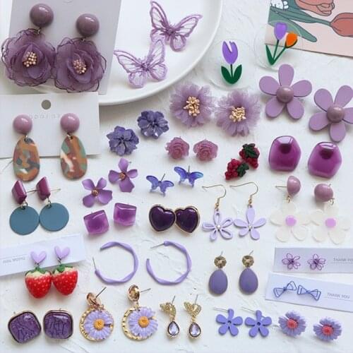 Purple earrings 2021 new grape temperament earrings female Korean version of gentle ear clips without pierced womens earrings