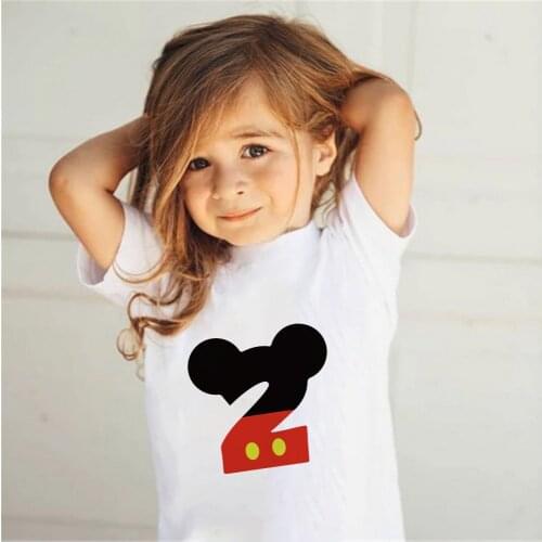 Mickey Birthday Cartoon T Shirt For Girls Disney Number 2 3 4 5 6 7 8 Graphic Kids Clothes Boys Letter Print Summer Short Sleeve