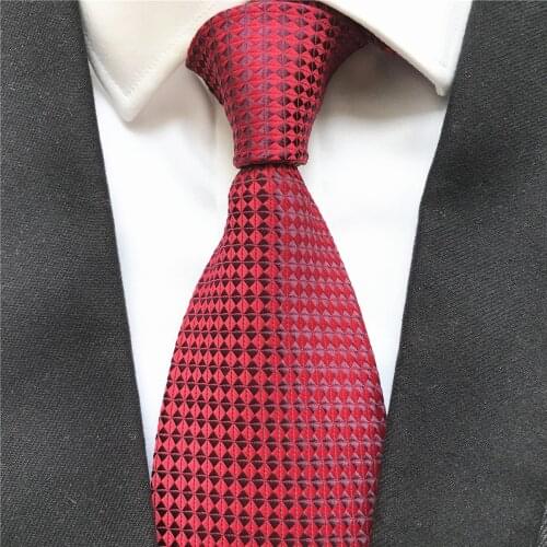10 cm Width New Design Mens Ties Jacquard Woven Neck Tie Fashion Red Neckties with Unique Diamond Grids Pattern