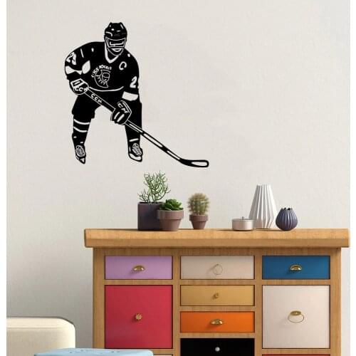 Hockey Wall Sticker Hockey Player Cartoon Wall Decor Handsome Home Decor Revocable Vinyl Art Mural For Sport Club DW8746