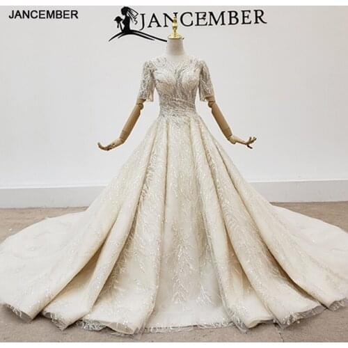 HTL1451 Wedding Dress 2020 Top With Pearl Bead Applique Wedding Gowns A Line Wedding Dress Half Sleeve Vestido De Novia Linea A