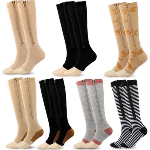Compression Socks Zipper Calf Pressure Compression Socks Open-toe Solid Color Men Women Not Cover Toes Compression Sports Socks