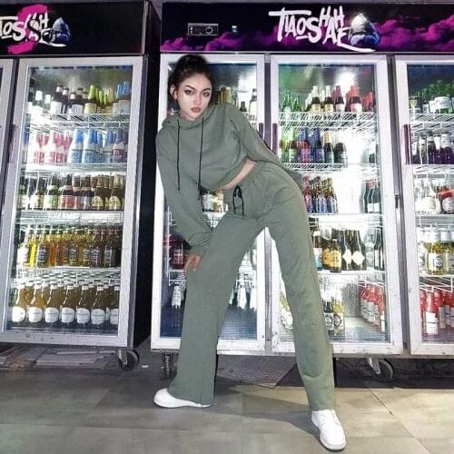 Autumn Winter Women 2 Piece Joggers Suit Sets Long Sleeve Hoodies Sweatshirt Crop Top and Wide Leg Pants Korean Matching Outfit