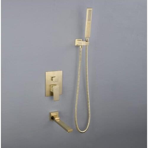 Brass Wall Mounted Bathroom Shower Faucet Set Shower head Head +Mixer Taps Hand Shower Brush gold black Bathroom Faucets