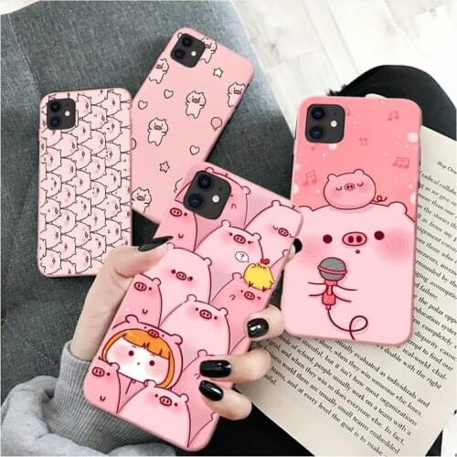 Cartoon Pig Cases For iPhone SE2 X 7 Plus 6 6S 8 Plus XR For iPhone XS Max 11 12 Pro Max pink Cute Case Soft TPU Silicone Coque