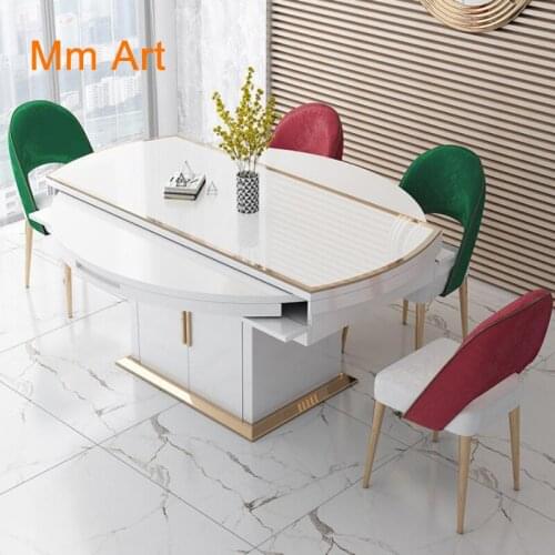 Fashion folding dining round table furniture yemek masasi multifunctional concertina table Telescopic dining table with chairs
