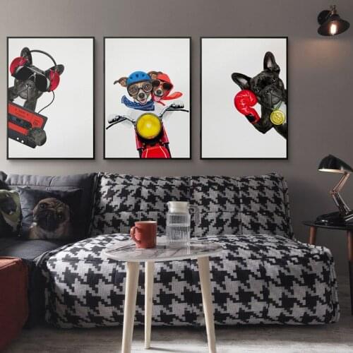 Fashion Hippie Animal Pet Bulldog Cosplay Posters Nordic Living Room Wall Art Print Pictures Home Decor Canvas Painting No Frame
