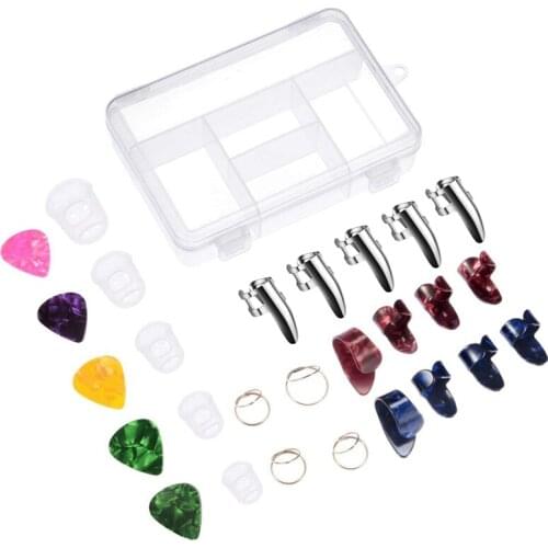 Guitar Accessories Kit Including 18 Pieces Thumb and Finger Picks (3 Types),5 Pieces Clear Finger Protectors and 5 Pieces Standa