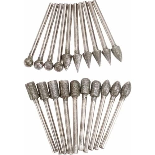 20pcs/set 3mm Shank Diamond Grinding Heads Mini Drill Burrs Bit Set for Rotary Tool