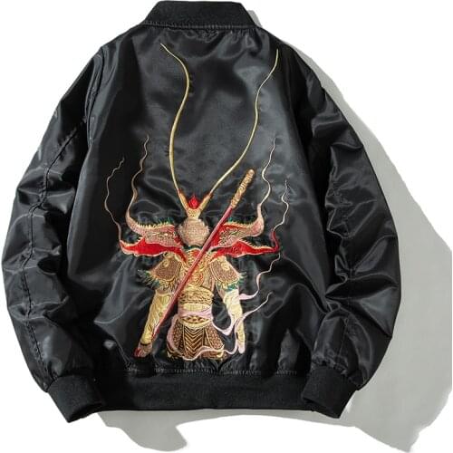New Mens Leather Jacket Sukajan Japanese Embroidered Bomber Coat Outwear C05