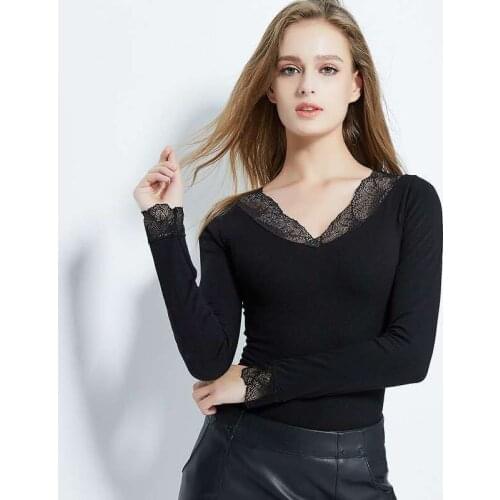 New Style Fashion Lace Long-sleeved T-shirt Womens Fashion Elegant Womens Base Shirt a Generation of Fat WO