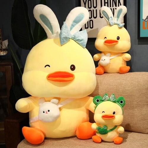 25-70CM New Cute Little Duck Plush Toy Kawaii Bunny Ear/Frog Hat Duck Soft Sleeping Pillow Home Decoration Holiday Gift