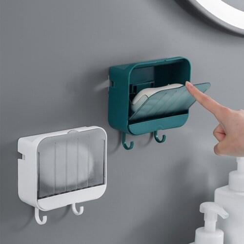 New Wall-mounted Dustproof Soap Dish Box With Lid Drain Soap Dish Box Bracket Bathroom Household Shower Bathroom Sealed Soap Box