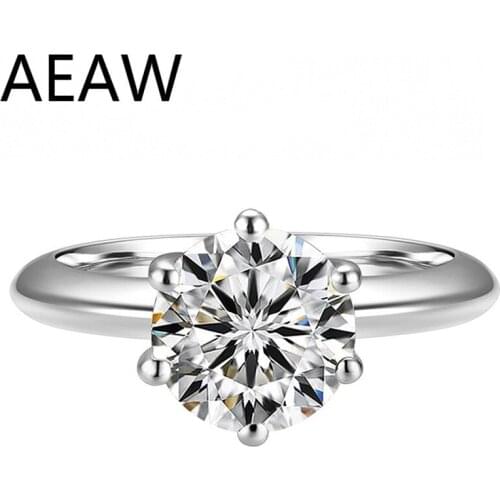 Solid 18K White Gold AU750 1CT DF Color 6 Prong Round Cut Moissanite Engagement Ring Wedding Ring Classic For Women