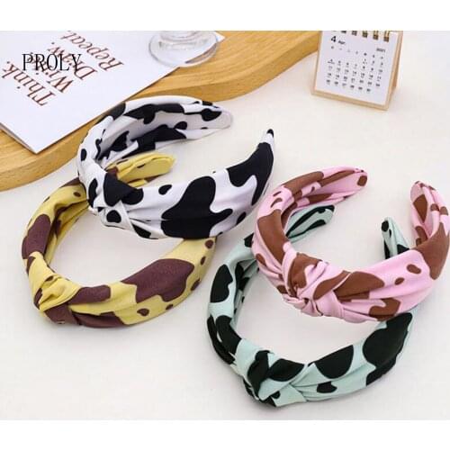 PROLY New Fashion Womens Hairband Plaque Cow Pattern Headband Center Knot Casual Headwear Adult Hair Accessories Wholesale