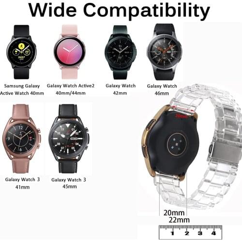 20mm 22mm Transparent Resin Strap For Samsung Galaxy Watch 3 4 Watch3 Watch4 classic Active 2 Gear S3 Replacement wristbad Band