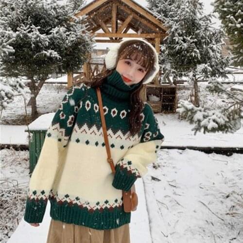 Turtleneck Christmas Sweater Women Pullover Sweater Thick Knitted Loose Oversized Sweaters Autumn Winter Fashion