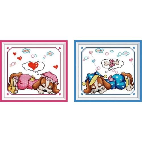 Pink&Blue Dream Joy Sunday Cross Stitch Cotton Thread Cartoon Painting 11CT14CT Home DecorationDIY Cross Stitch Needlework Kit
