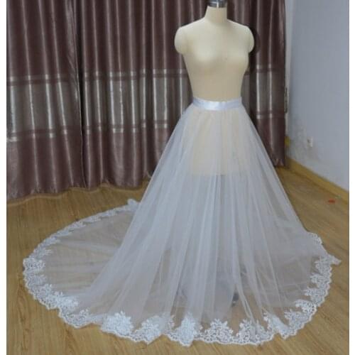 White Detachable Bridal Skirt Wedding Overskirt 2 Layers Removable Tulle Skirt with Lace Bridal Tulle Overskirt custom size