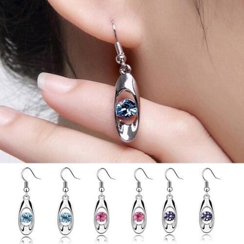 Boho Female Crystal Blue Rose Red Purple Drop Earrings Silver Color Zircon Stone Earrings Small Round Dangle Earrings For Women