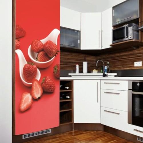 Strawberry Nordic Colorful Self Adhesive Film Door Vinyl Kitchen Fridge Cover Stickers Refrigerator Freeze Cover Wallpaper PVC