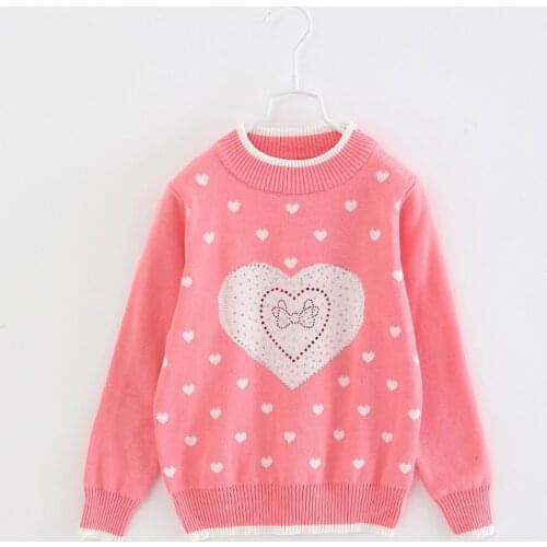 Heart Shape Thick Winter Kids Sweater Autumn Pink Crew Collar Shool Girls 3 to 4 6 8 10 12 Years Old Child Clothes 205006