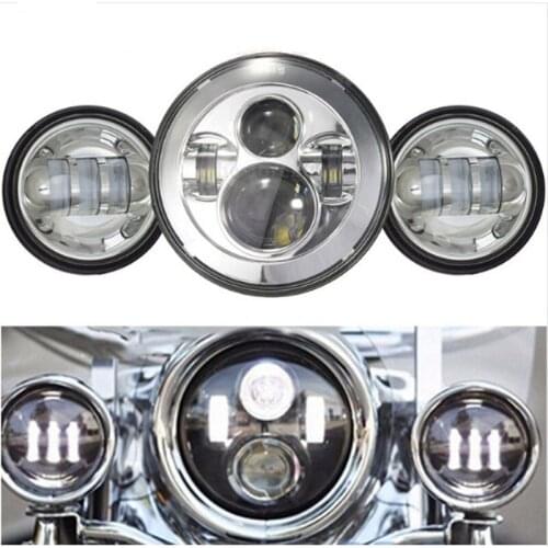 DOT 7 inch LED Headlight 4.5’’ Fog Passing Lights & Mounting Ring for Harley Road King Ultra Classic Electra Street Glide Fatboy