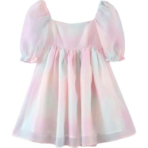 A-Line High Waist Cute Girls Summer Dresses Stylish Tie Dye Colorful Tulle Women Mini Dress 2021 Summer New Prom Gowns