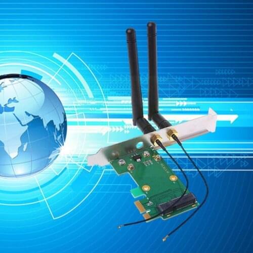 WiFi RF Cable Adapter 2 Antennas Mini PCI-E To PCI-E Wireless WiFi Network Adapter 1X Card Desktop R5J2